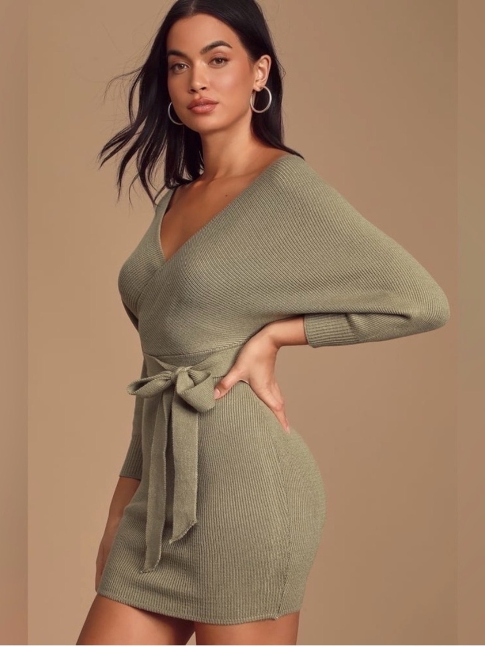 Lulus Modena Sage Green Dolman Sleeve Bodycon Sweater Dress size XS